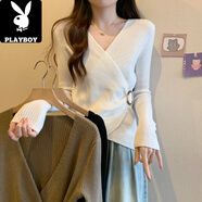花花公子（PLAYBOY）大碼法式感領(lǐng)毛衣打底衫女內搭秋冬胖收腰遮肚針織衫上衣 白色 【今年流行歐洲站歐貨洋氣 XL 【寬松慵懶風(fēng)氣質(zhì)鹽系茶里茶