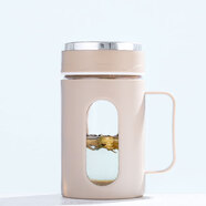 水杯感玻璃杯帶把手雙層隔熱帶蓋辦公室商務(wù)泡茶帶殼水杯批發(fā) 米白色 401-500ml