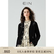 EIN言文藝古著繡花V領(lǐng)綿羊毛學(xué)院風(fēng)針織衫短外套 女裝秋季新款 石墨黑 L