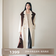 伊芙麗【鎮(zhèn)店爆款】駝絨桑蠶絲高級雙面毛呢外套羊毛大衣女冬季 米色 S 90-115斤