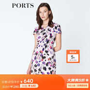 PORTS寶姿 連衣裙印花修身短袖連衣裙碎花 LN8D169HPT028 冰雪紫印花 XS (2)