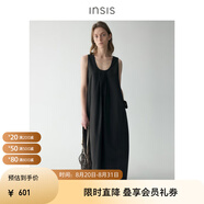 INSISFEMME棉質(zhì)2025夏季款前后兩穿蛋形長(cháng)裙無(wú)袖塔克褶連衣裙女 慕尼黑 M