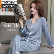 莫代爾睡衣女春夏季冰絲網(wǎng)紅風(fēng)女士春秋款長(cháng)袖2025年新款秋季家居服套裝 802   淺藍色 【上衣+褲子】 L 碼建議【100-120斤】