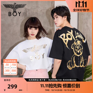 BOY LONDON【范丞丞同款】夏季短袖情侶小熊涂鴉滿印潮牌T恤N01019 黑色 M 此款偏大，建議拍小一碼