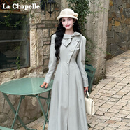 拉夏貝爾（La Chapelle）長袖連衣裙女秋季新款法式長袖連衣裙女秋溫柔高知巨好看綠色長裙 水綠色 【卡碼拍大】 S 80-100斤