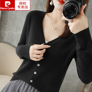 皮爾卡丹（pierre cardin）春秋針織開(kāi)衫外套女針織打底衫V領(lǐng)2025年夏季新款外搭針織毛衣女 【黑色】開(kāi)衫 L (165)