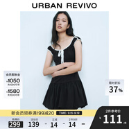 UR2025春季新款女裝撞色蕾絲飄帶U領(lǐng)無(wú)袖修身連衣裙UYY750014 黑色 (偏短) XS