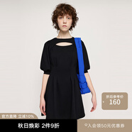 moussy春季新品Y2K甜美泡泡袖鏤空收腰連衣裙女030GSI83-2070 黑色020 S