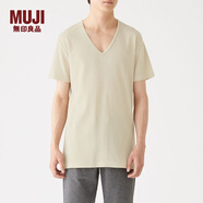 無印良品 MUJI 男式 棉質涼爽 V領短袖T恤 69SA411 淺米色 XS