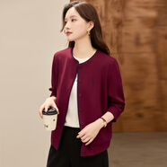 qwqh輕奢設計師品牌 開(kāi)衫短款外套女2025秋季新款韓版洋氣休閑夾克衫 酒紅色【樹(shù)】 無(wú) 領(lǐng) M 85-105斤