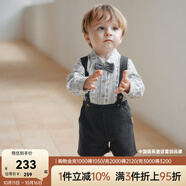 OAK FAMILY秋季新品男女寶寶背帶褲短褲嬰兒連體褲外出兒童褲子 深花灰 110