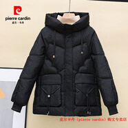 皮爾卡丹（pierre cardin）品牌高檔羽絨棉衣外套女棉服中長(zhǎng)款冬季加厚保暖連帽初中生生面包 黑色 M 建議90到115斤左右