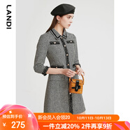 藍(lán)地黑白千鳥(niǎo)格小香風(fēng)連衣裙女2023年春季新款高級(jí)感短裙 黑色 M