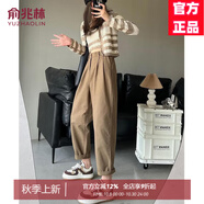 俞兆林（YUZHAOLIN）工裝哈倫九分休閑褲女2025春秋季新款時尚卷邊女裝高腰直筒蘿卜褲 棕卡色 S 建議80-94斤
