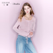 三彩2025冬季新款圓領(lǐng)針織衫系帶毛衫短款開(kāi)衫女 淺粉 M 160/84A