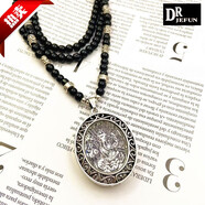 DRJEFUN泰國象神復古佛牌吊墜財神佛珠串珠裝飾項鏈毛衣鏈男女款項鏈配飾 圓珠鏈 方形金色吉象項鏈