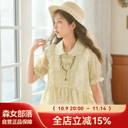 森女部落復(fù)古甜美森系風(fēng)綠色顯白娃娃裙背帶連衣裙花邊A字裙原創(chuàng) 杏色襯衫(單件)（單件） L