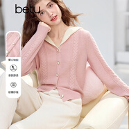 百圖（betu）女裝2025年冬季新款毛衣撞色連帽甜美風(fēng)潮流顯瘦上衣女2510T43 粉紅 XS （粉紅預售11/26發(fā)貨）