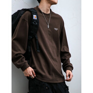 型曼秋冬基礎純色百搭圓領(lǐng)衛衣男寬松 單穿挺闊 打底舒適 大碼長(cháng)袖T恤 咖啡色 XL 155-170斤