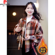皮爾卡丹（pierre cardin）加絨加厚格子外套女2025冬季寬松顯瘦上衣設計感蝙蝠袖保暖襯衫潮 紅色格子外套【加絨】 加厚 L 建議【100-110斤】