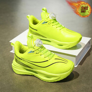 李寧（LI-NING）李寧赤兔8pro哪吒9魔童碳板跑鞋秋冬季運動(dòng)學(xué)生兒童防滑跑步鞋 M221紐扣加絨-熒光綠 33