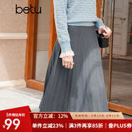 百圖betu女裝秋冬新款半身裙法式百褶高腰顯瘦A字針織裙女2310T76 灰色 L