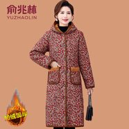 俞兆林（YUZHAOLIN）媽媽冬裝棉衣外套大碼棉襖中老年女裝加厚過(guò)膝長(cháng)版棉服大衣 紅色碎花 3XL (參考120-135斤)