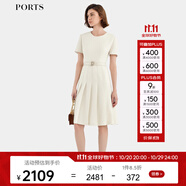 PORTS寶姿女裝2024春夏新款簡(jiǎn)約文藝經(jīng)典圓領(lǐng)短袖百褶連衣裙 奶白色 XXS (0)