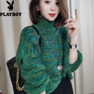 花花公子（PLAYBOY）2025秋冬新款慵懶風(fēng)套頭高領(lǐng)毛衣女加厚網(wǎng)紅韓版保暖寬松粗毛線(xiàn)衣 綠色高領(lǐng)[商場(chǎng)品質(zhì)] L 110-120