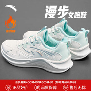 安踏漫步運動鞋女鞋女士夏秋季款皮網(wǎng)面透氣輕便防潑水軟底跑步鞋子女 漫步棉鞋|象牙白/泡沫綠-10 37.5