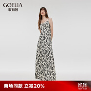歌莉婭吊帶連衣裙黑白印花別致獨特氣質長裙1C2R4K64A 82D杏底黑山茶花印花 2XL