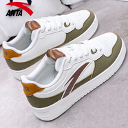 安踏輕松板鞋男鞋2025夏季新款輕便透氣小白鞋官方正品休閑運動(dòng)鞋 8003Q-2藤青綠/紙莎白/肉桂棕 40