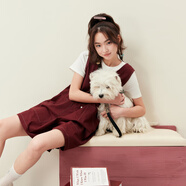 紫涵（ZIHAN）V領(lǐng)無(wú)袖背帶褲女2025年夏季新款小個(gè)子減齡休閑疊穿連體短褲 西拉紅 XS