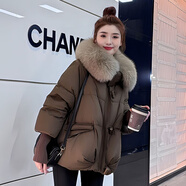 木清清白鴨絨短款面包服羽絨服女冬季2025年新款時(shí)尚感炸街防寒外套 K20款  咖色服 L 88-120斤