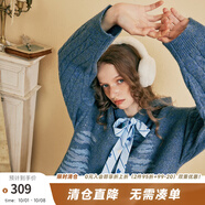 兩三事同頻奏鳴 2025春季新款休閑花色綁帶連帽針織裙寬松連衣裙 藍色 M
