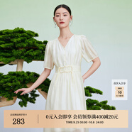 迪賽尼斯（DESIGNICE）新中式天絲裙子夏季新款國(guó)風(fēng)收腰杏色短袖連衣裙女 杏色 M