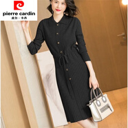 皮爾卡丹（pierre cardin）2025秋季新款收腰顯瘦針織連衣裙打底毛衣裙中長款韓版寬松長裙子 黑色 M