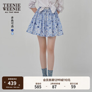 Teenie Weenie小熊女裝半身裙25夏季新款細(xì)褶花朵小清新蓬蓬短裙子 淺藍(lán)色 M