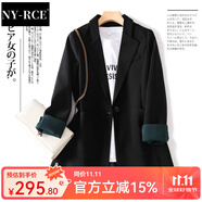 NY-RCE韓國(guó)網(wǎng)紅小西裝外套女新款春秋季韓版百搭寬松休閑西服上衣套裝 黑色(中長(zhǎng)款) 3XL (140-160斤)