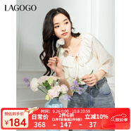 LAGOGO條紋肌理系帶甜美上衣女拉谷谷2025春夏新款清新荷葉邊小衫 米色 XL