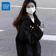 真維斯（JEANSWEST）衛(wèi)衣女春秋冬季新款加絨開衫外套女裝連帽上衣潮流寬松學(xué)生慵懶風(fēng) 黑色 KS秋日小狗棕 M