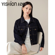 以純（YISHion）秋季深藍色牛仔外套女裝2025新款小個(gè)子短款跨境正肩上衣 藍色 S