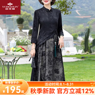 俞兆林（YUZHAOLIN）中高考旗開(kāi)得勝旗袍媽媽夏裝連衣裙2025新款喜婆婆婚宴裝禮服裙子 FX85616456 黑色 2XL （建 議105-120斤）