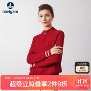 Navigare意大利小帆船女士全羊毛通勤毛衣半開領(lǐng)針織衫2334044501 紅 L 