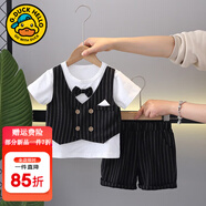 G.DUCKKIDS小黃鴨男童夏裝套裝兒童西裝寶寶夏季短袖兩件套嬰幼兒抓周禮服 黑色aoeeqeo 90 尺碼1~2歲【 80-90cm】