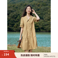 茵曼（INMAN）2025夏女新款田園娃娃裙切爾西領(lǐng)泡泡袖A字連衣裙 深褐色 -18525990 XL