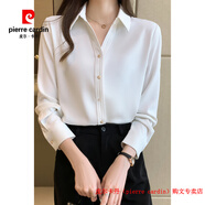 皮爾卡丹（pierre cardin）真絲襯衫女職業(yè)正裝V領(lǐng)設(shè)計(jì)感2025秋季新款雪紡襯衣長(zhǎng)袖修身上衣 白色 L