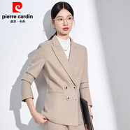 皮爾卡丹（pierre cardin）毛呢西裝外套女秋冬新款時(shí)尚OL通勤氣質(zhì)職業(yè)套裝加厚小西服工作服 單件米杏色西褲 M