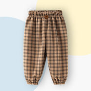 錦天豪客兒童防臟罩褲春秋外穿套棉褲外罩褲子束腳薄款小孩男女寶寶單褲皮 焦糖柵格【滿(mǎn)印防臟罩褲】 25新款升級 100  【身高建議90-100cm】