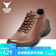 XGN小公牛男鞋時尚潮頭層牛皮中幫休閑旅游鞋英倫風(fēng)皮靴戶外靴奧特 奧特咖啡色 41